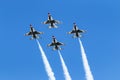 USAF Thunderbirds flying in diamond formation overhead