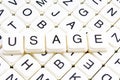 Usage text word crossword title caption label cover background. Alphabet letter toy blocks. White alphabetical letters. Royalty Free Stock Photo