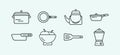 Daily usages kitchen accessories minimalist black outline icon set design Royalty Free Stock Photo