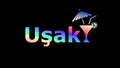 Usak. Animate motion text, cocktail glass. 4K video, Transparent Alpha channel. Multicolor gradient bright contrast inscription