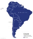 USAN, Union of South American Nations map Royalty Free Stock Photo