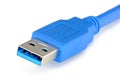 Usb 3.0 blue cable is isolated on white background Royalty Free Stock Photo