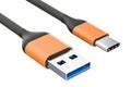 USB-C charging data cable, type C male to type A male. 3D render