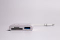 USB-C to USB 3.0 and SDMicroSD Card Reader Adapter, 3-in-1 Multiport Hub Royalty Free Stock Photo