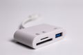 USB-C to USB 3.0 and SDMicroSD Card Reader Adapter, 3-in-1 Multiport Hub Royalty Free Stock Photo