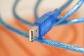 USB cable, blue color Royalty Free Stock Photo