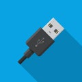 USB cable connector cord icon on blue background.