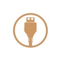 USB Cable Connector Golden Icon Minimalistic Technology Symbol Round Interface Equipment Port Data Transfer Royalty Free Stock Photo