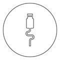 USB cable connector type A data icon in circle round black color vector illustration image outline contour line thin style Royalty Free Stock Photo