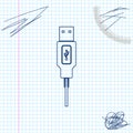 USB cable cord line sketch icon isolated on white background. Connectors and sockets for PC and mobile devices. Computer Royalty Free Stock Photo