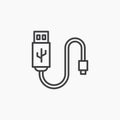 USB cableline in Thin line black color. flat simple vector symbols illustration Royalty Free Stock Photo