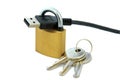 USB cable, lock and keys Royalty Free Stock Photo