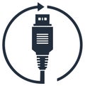 USB cable plug with circular refresh arrow icon for data synchronization Royalty Free Stock Photo