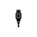 USB Cable Plug Power Connector Type A. Flat Vector Icon illustration. Simple black symbol on white background. USB Cable Plug Royalty Free Stock Photo