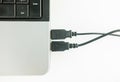 Usb cable port connect with laptop Royalty Free Stock Photo