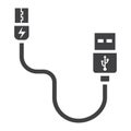 USB cable solid icon, connector and charger Royalty Free Stock Photo