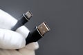 USB cable from USB to USB 3.1 type C. abstract gray background for ad design Royalty Free Stock Photo
