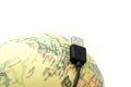 USB Cables with globe world map,connected to the globe Concept. Royalty Free Stock Photo