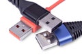 Usb connectors on white surface closeup Royalty Free Stock Photo