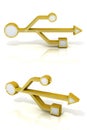 USB 3d golden signs. Front and side view