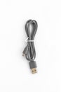 USB Data cable of smartphone charger cable on a white background