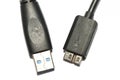 A USB 3.0 data transfer cable Male A and Micro B connectors