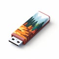 Bold And Colorful Usb Drive With Tree And Mountain Design