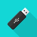 Usb drive. Flash memory stick. Flat icon of usb drive with memory card. Mockup for computer. Technology device with shadow for