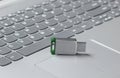 Usb flash drive close-up on laptop keyboard. Royalty Free Stock Photo