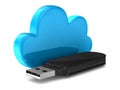 Usb flash drive and cloud on white background Royalty Free Stock Photo