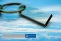 USB Flash Drive double exposure with blue sky with search engine