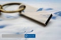 USB Flash Drive double exposure with snow mountain with search e