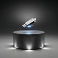 USB Flash Drive Hovering Above Metallic Platform with Light Effect Royalty Free Stock Photo