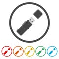 USB flash drive icon computer device. Set icons in color circle buttons Royalty Free Stock Photo
