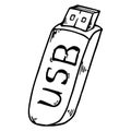 USB flash drive icon. Vector illustration of a flash drive. Hand drawn Royalty Free Stock Photo