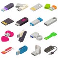 USB flash drive icons set, isometric style Royalty Free Stock Photo