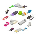 USB flash drive icons set, isometric style Royalty Free Stock Photo