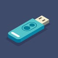 USB flash drive. Isometry. Vector isometric illustration. Flash drive. USB external drive in vertical position isolated