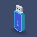 USB flash drive. Isometry. Vector isometric illustration. Flash drive. USB external drive in vertical position isolated