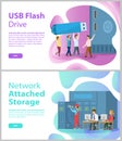 USB flash drive memory, network attached storage landing page template. Storage technologies