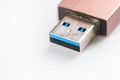USB flash drive 3 plug closeup on a white background. Storage in computer memory Royalty Free Stock Photo