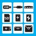 USB flash drive, USB cable, hub, memory stick, Power bank, Battery icon Royalty Free Stock Photo