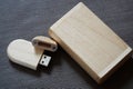 Usb flash drive with wooden surface in box for USB port plug-in computer laptop for transfer data and backup business concept Royalty Free Stock Photo