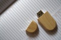 Usb flash drive with wooden surface on note page for USB port plug-in computer laptop for transfer data backup business concept Royalty Free Stock Photo