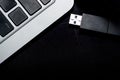 USB flash memory drive plugged into a computer laptop port. Royalty Free Stock Photo