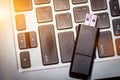 USB flash memory drive plugged into a computer laptop port. Royalty Free Stock Photo