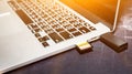 USB flash memory drive plugged into a computer laptop port. Royalty Free Stock Photo