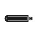 USB flash vector illustration icon solid black and technology memory drive. Computer storage datum electronic device and transfer Royalty Free Stock Photo