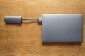 USB hub connected to laptop. Lack of hardware ports on modern laptops concept.