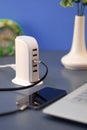 A USB Hub on a office desk, another equipment required when you use Laptop Royalty Free Stock Photo